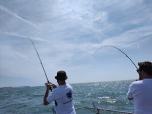 Fishing on Kestrel Warrior Fisherman on the Charter boat